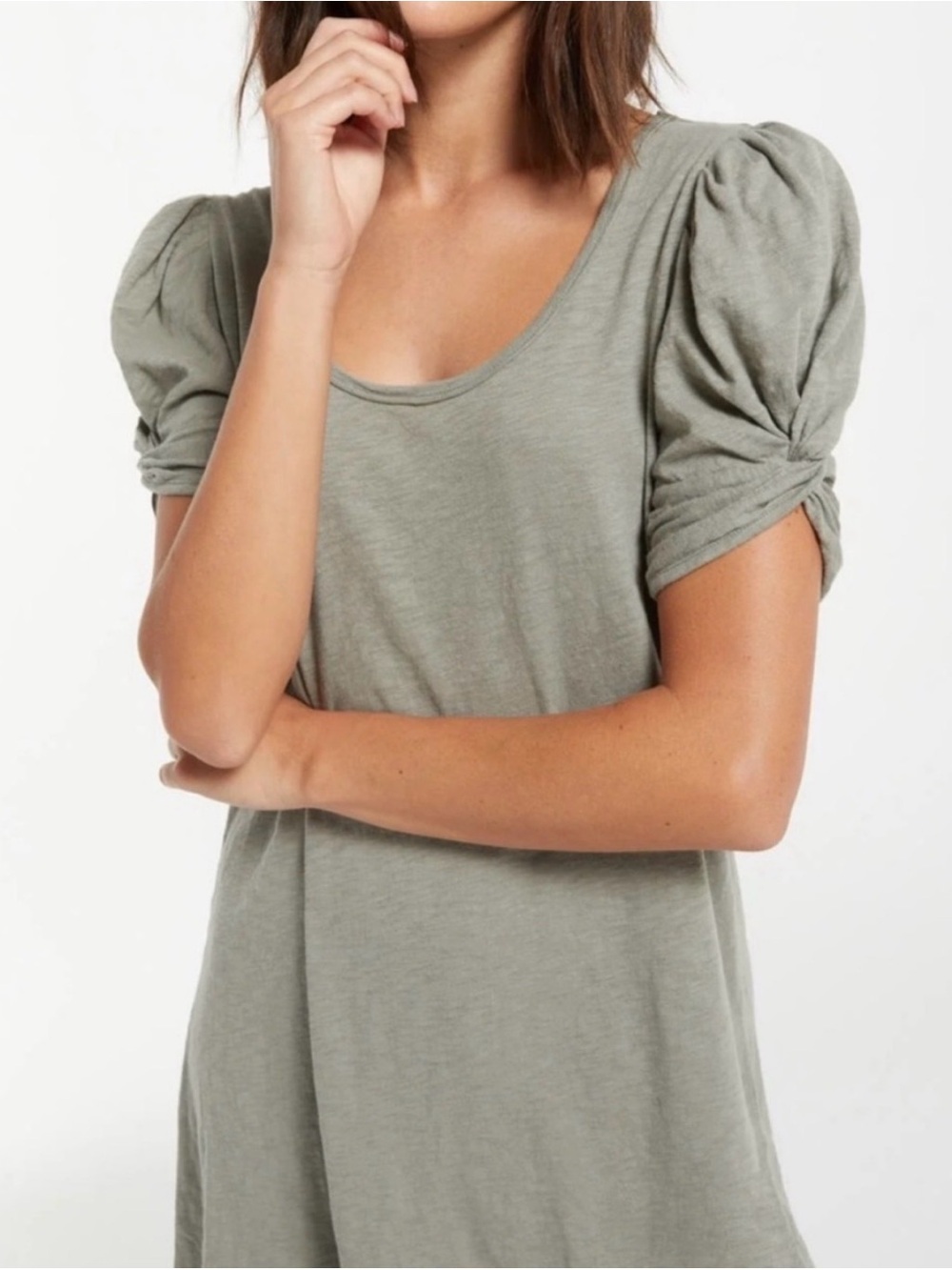 Z Supply Olive Scoop Neck Puff Sleeve Tee Dress